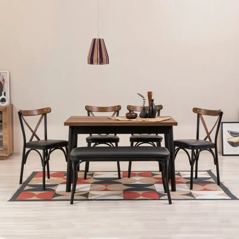 Set Masa Si Scaune  (6 Bucati) OlIver Sbt.barok-black Table  &  Chairs Set, 77x75x120